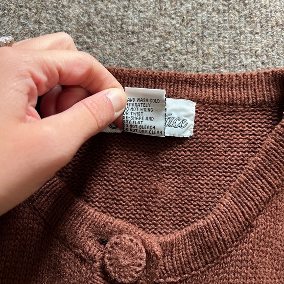 Vintage Alexa Grace Brown Leaves Cardigan Sweater Fall Autumn Grannycore Size S - Picture 4 of 12